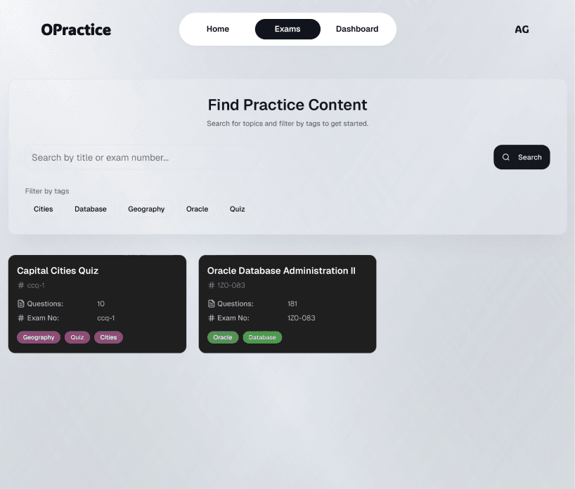 OPractice Exam Search